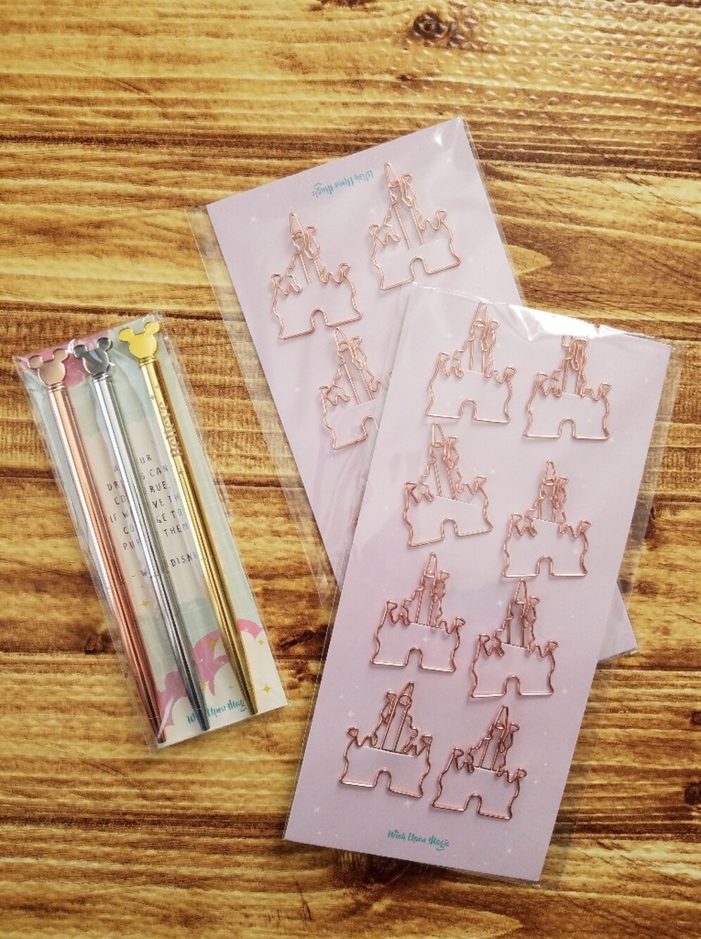 NWT Wish Upon Magic Disney Castle Paper Clips & Mouse Pen Set Bundle Rose Gold